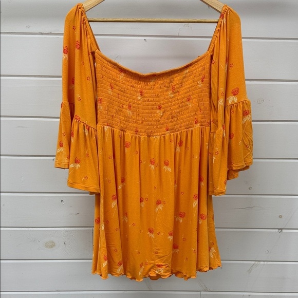 Free People Lana Floral Off-Shoulder Top in Orange Medium - Picture 6 of 11